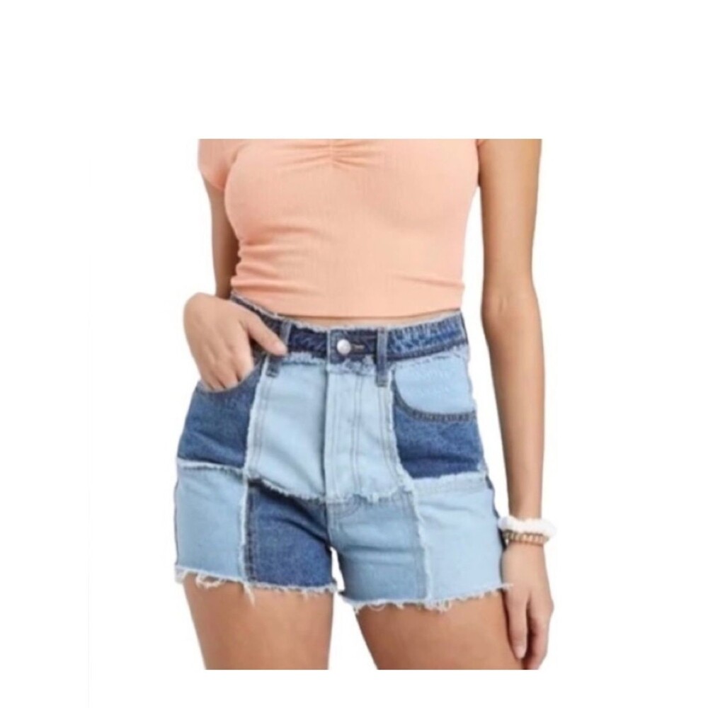 Wild Fable Patchwork Denim Shorts Womens Size 10- Boho Frayed Cut-off